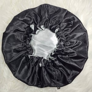 Black Adjustable Drawstring Reversible Satin Hair Bonnet | Satin Elasticated, Sleep Hat Bonnet, Night Cap, Protecting Hairstyle