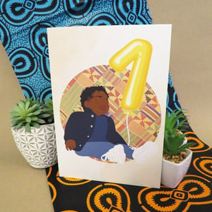 Black Boy Age 1 Birthday Card