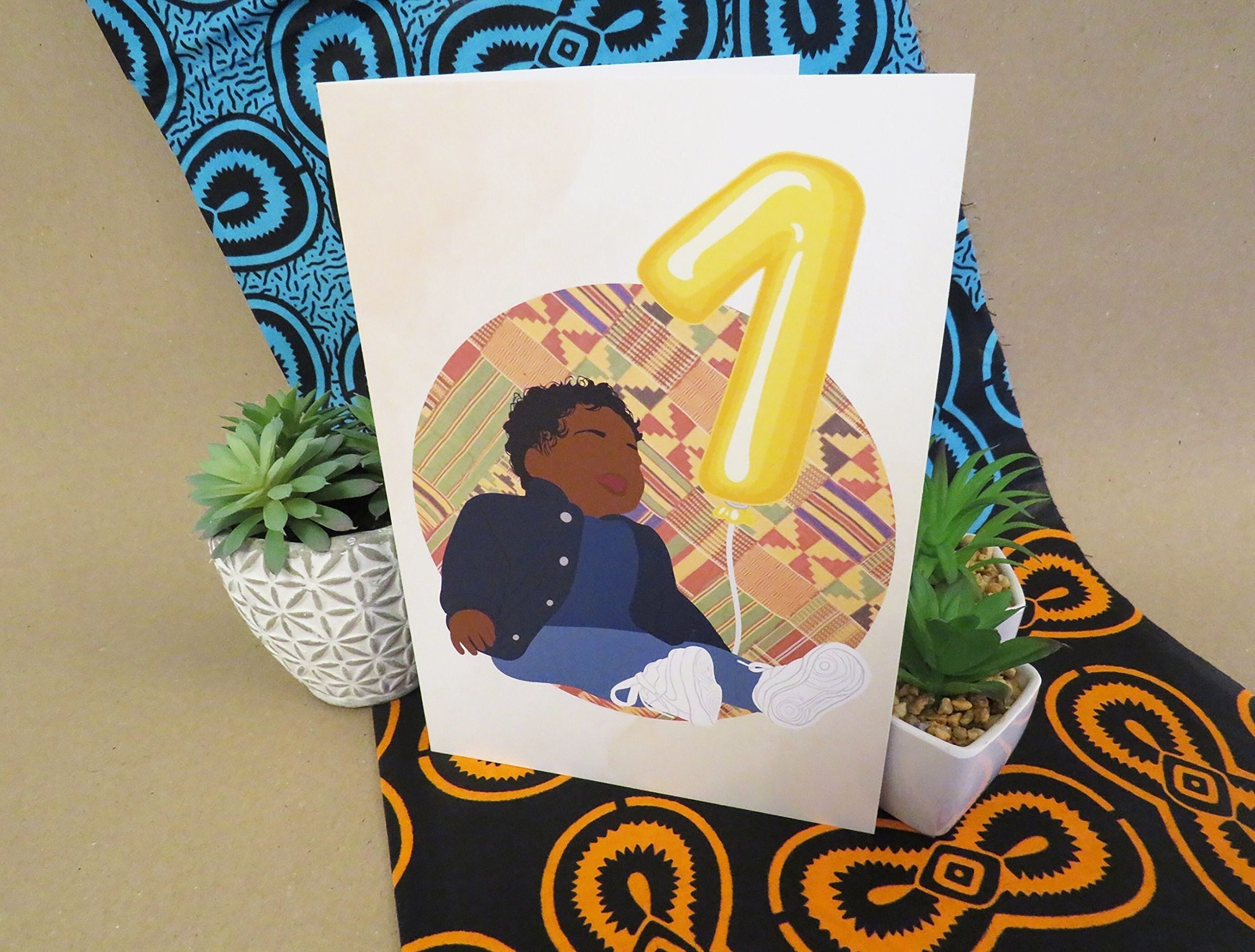 Black Boy Age 1 Birthday Card