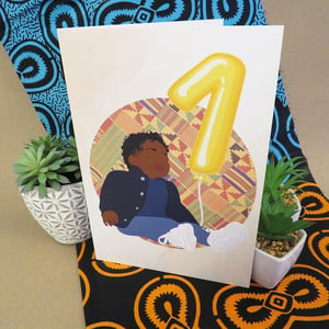 Black Boy Age 1 Birthday Card