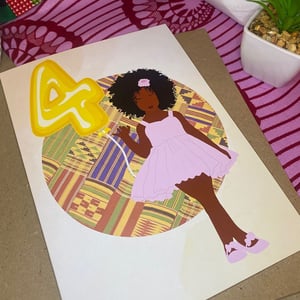 Black Girl Age 4 Birthday Card