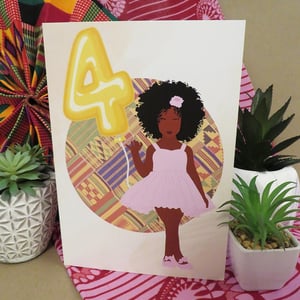 Black Girl Age 4 Birthday Card