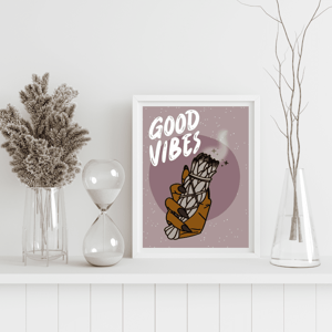 Good Vibes, Sage & Chocolate Shade Wall Art