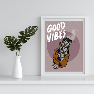 Good Vibes, Sage & Chocolate Shade Wall Art