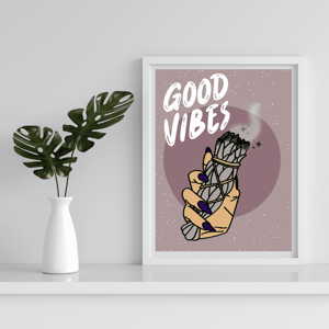 Good Vibes, Sage & Caramel Shade Wall Art