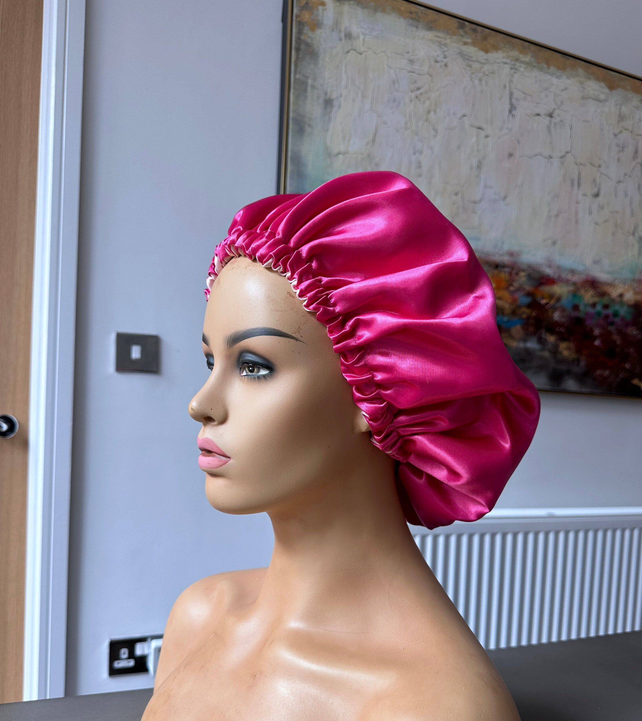 Reversible satin hair bonnet