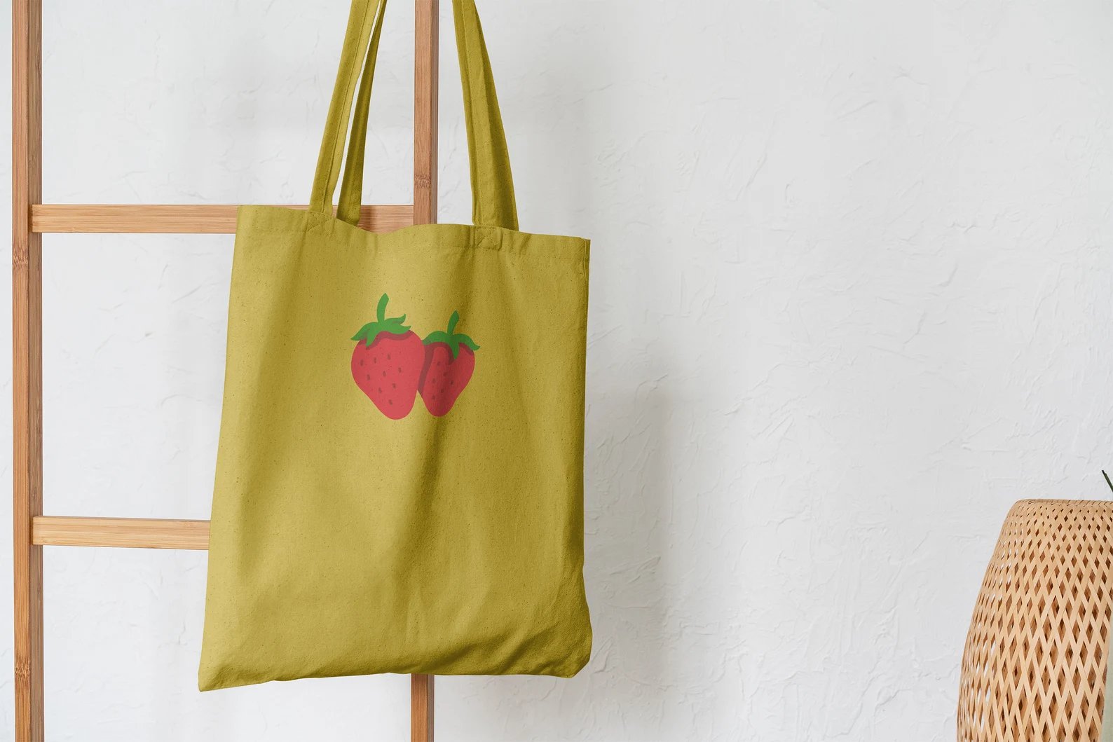 Painted Strawberry Yellow Tote Strawberries Cute Canvas