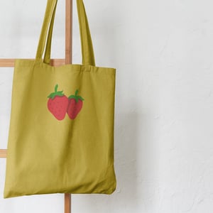 Painted Strawberry Yellow Tote Strawberries Cute Canvas
