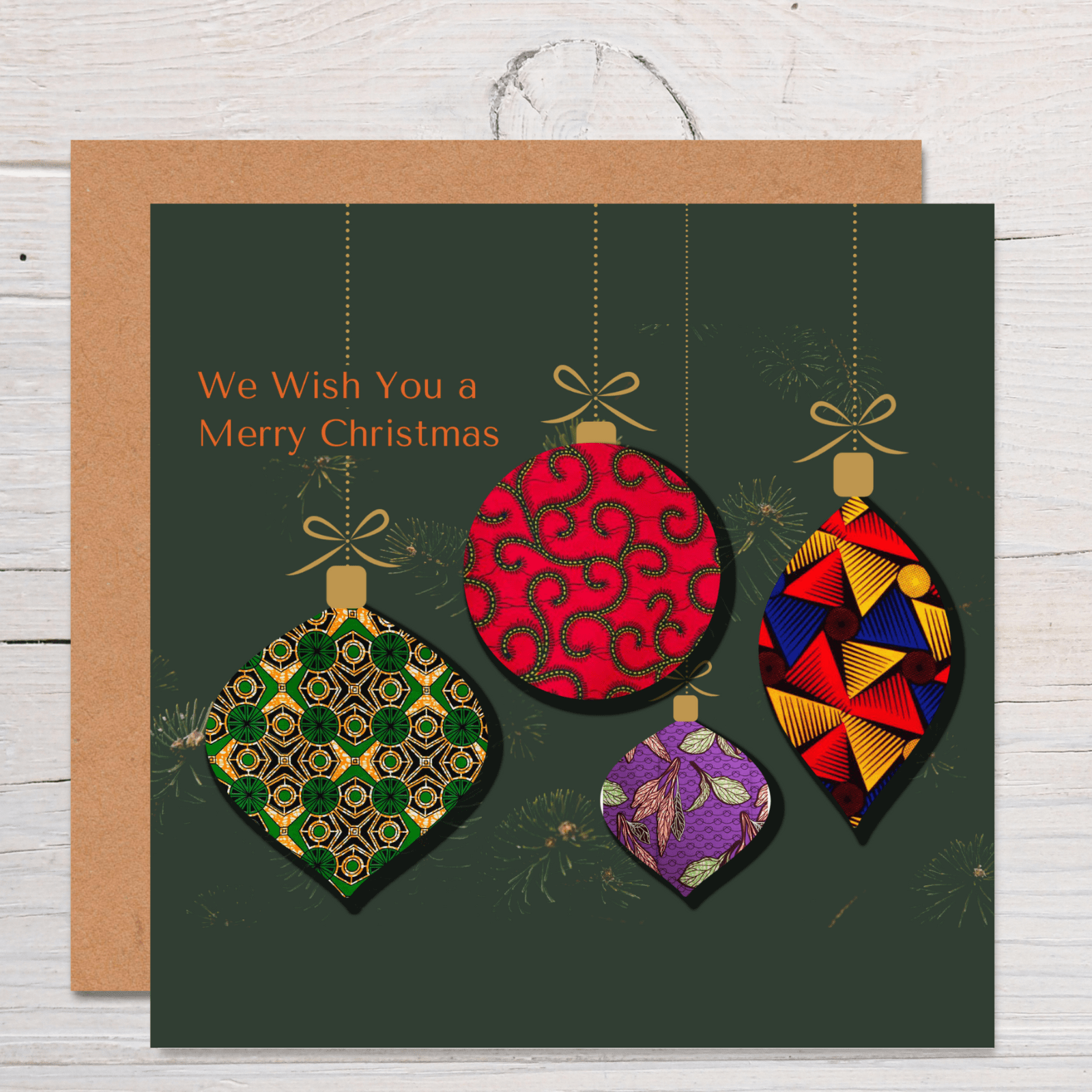 Christmas Baubles Card – African Print Inspired