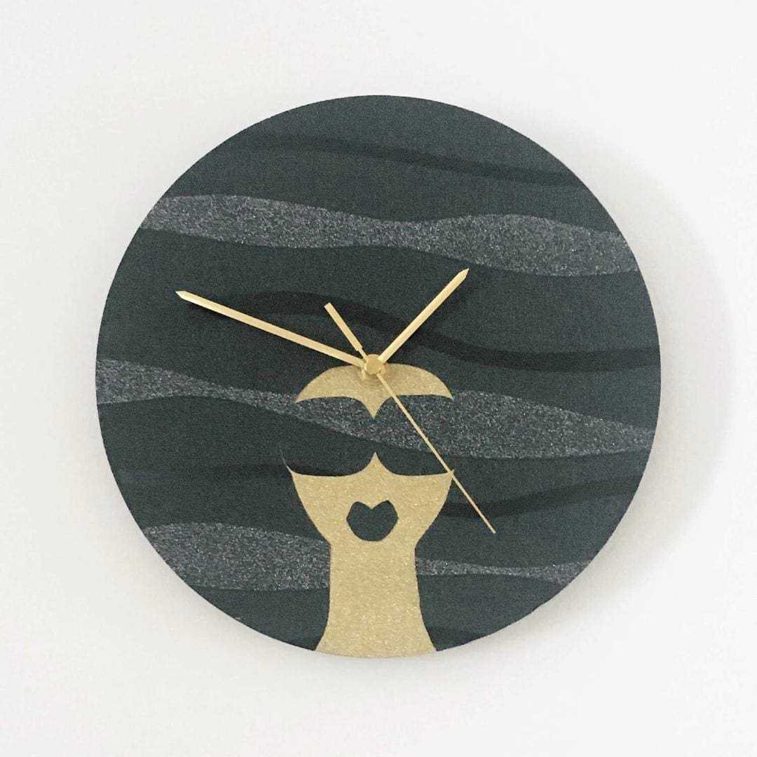 Afro Woman Wall Clock – black and silver waves