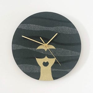 Afro Woman Wall Clock - black and silver waves