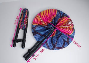African Ankara Print Handheld Folding Fan - Blue & Pink