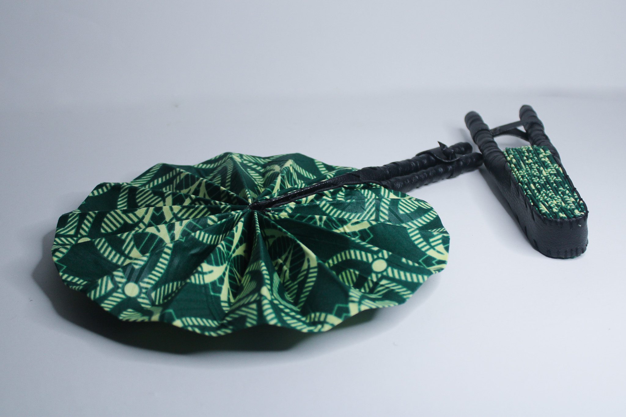 African Ankara Print Handheld Folding Fan – Green Leaf