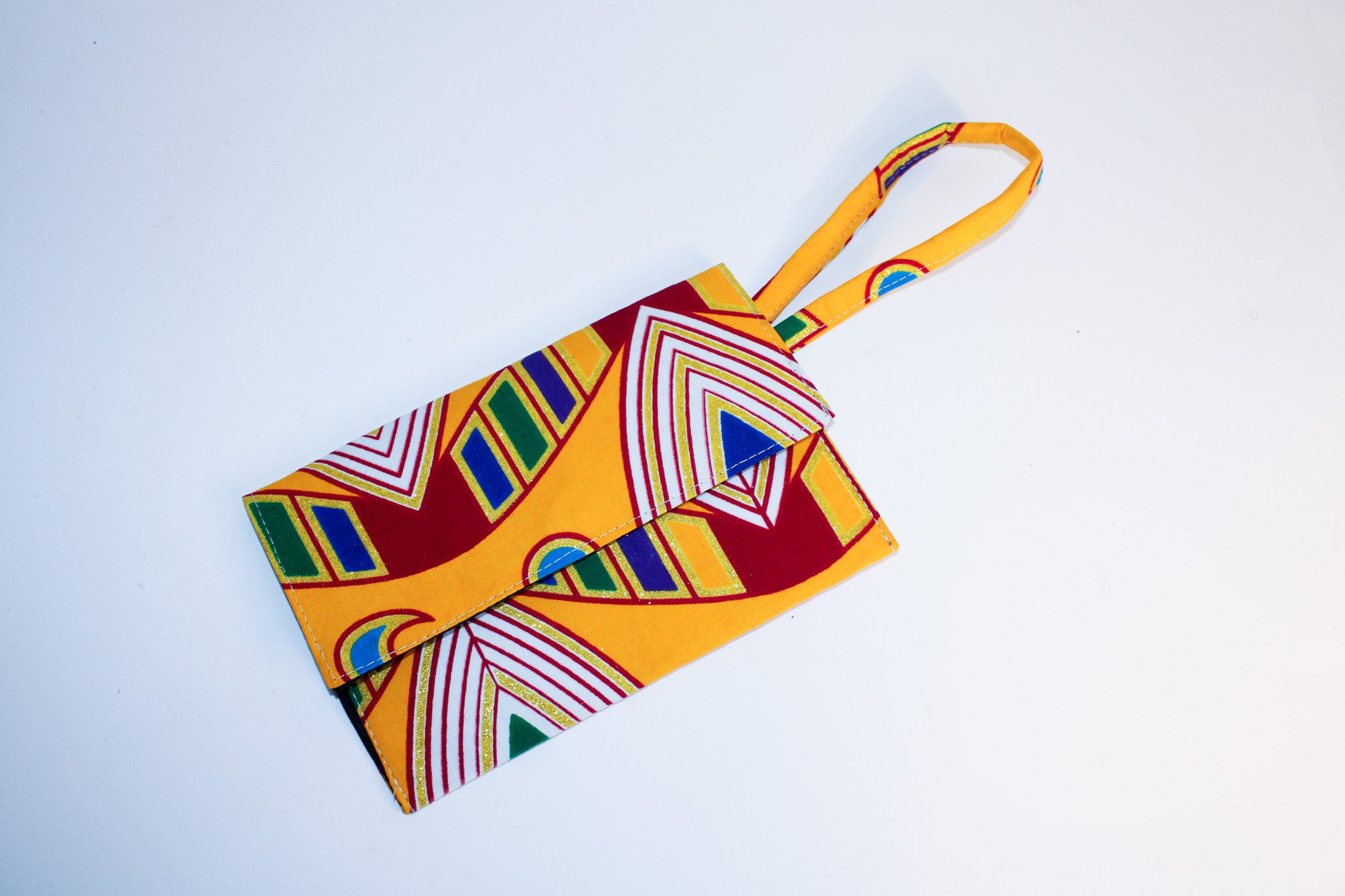 Wallet/ Wristlet Bag | Golden Modern Kente Ankara Fabric