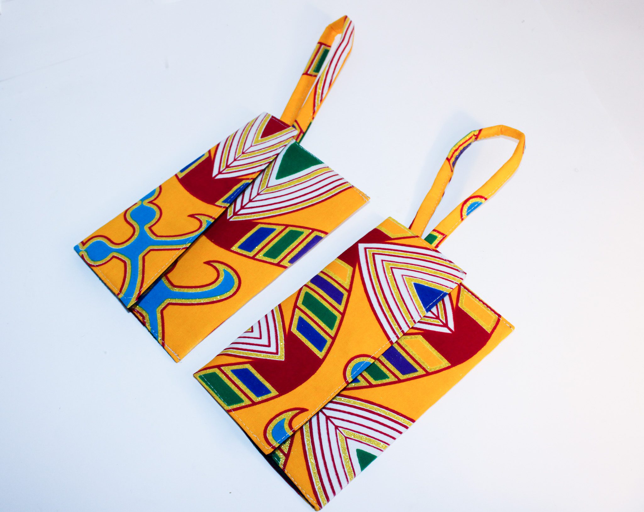 Wallet/ Wristlet Bag | Golden Modern Kente Ankara Fabric
