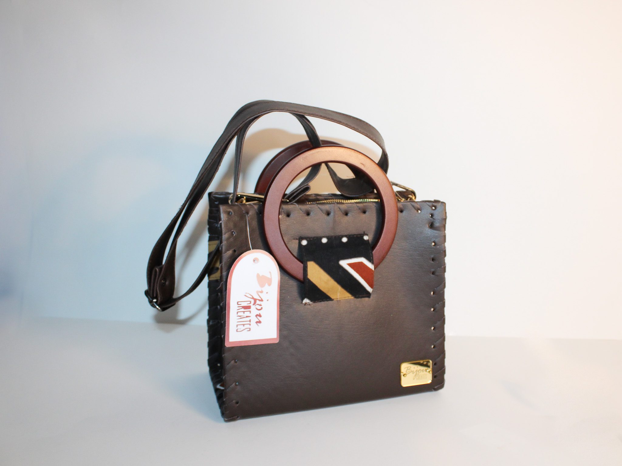 Chocolate Vegan Leather Handbag – W/ Fan & Wallet