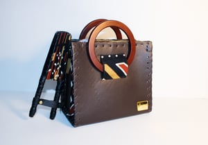 Chocolate Vegan Leather Handbag - W/ Fan & Wallet