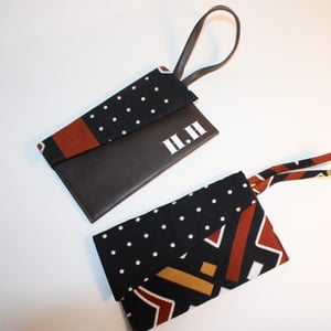 Wallet/ Wristlet Bag | Brown Ankara Fabric & Vegan Leather