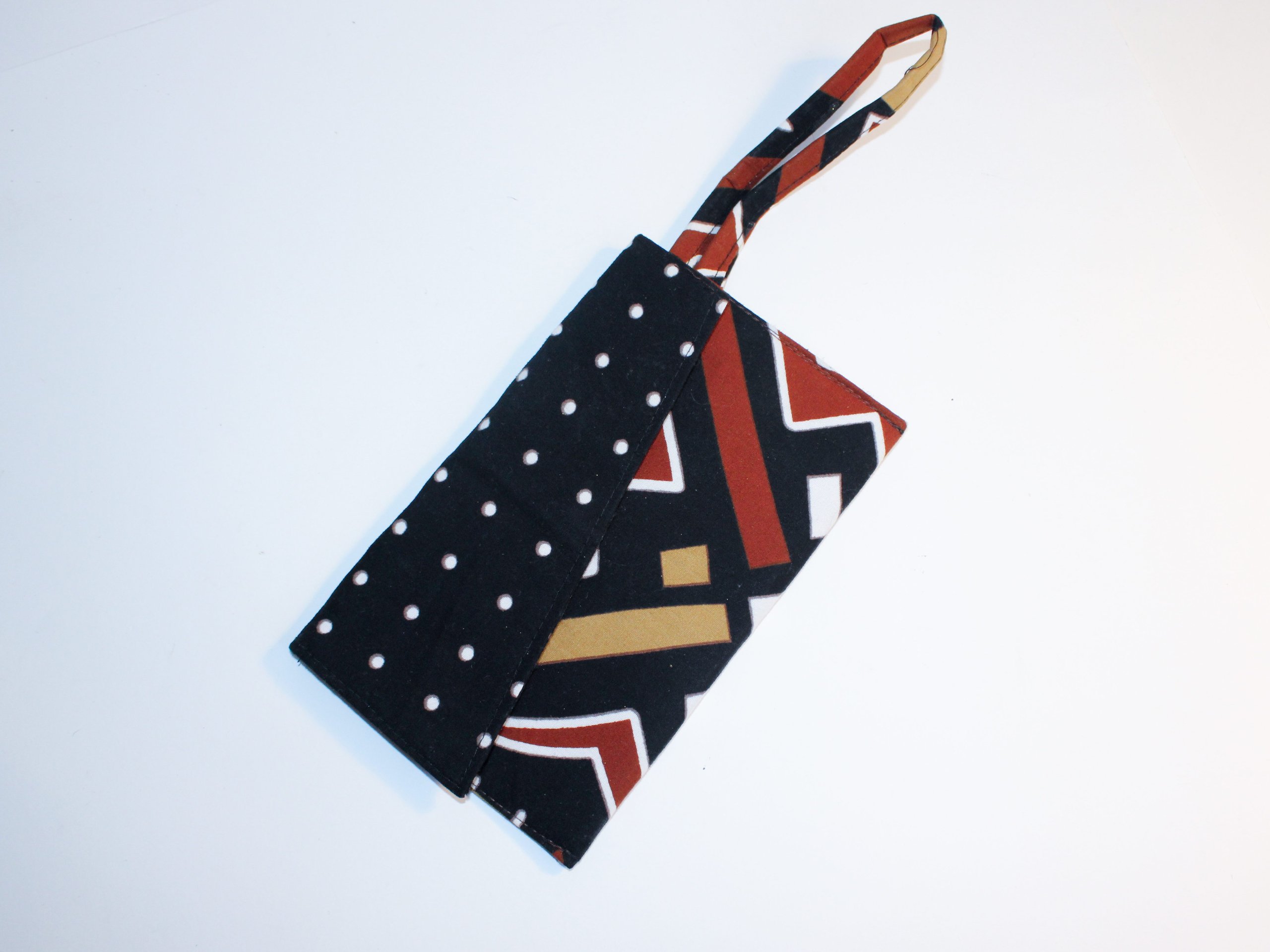 Wallet/ Wristlet Bag | Brown Ankara Fabric & Vegan Leather
