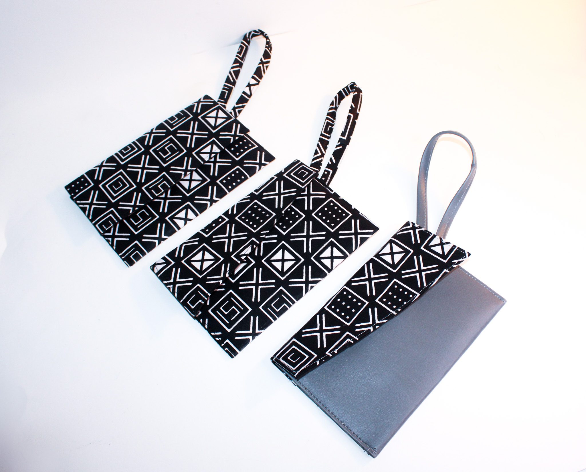 Wallet/ Wristlet Bag | Ankara Fabric & Grey Vegan Leather