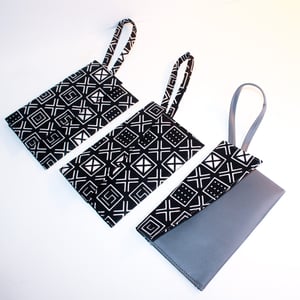 Wallet/ Wristlet Bag | Ankara Fabric & Grey Vegan Leather