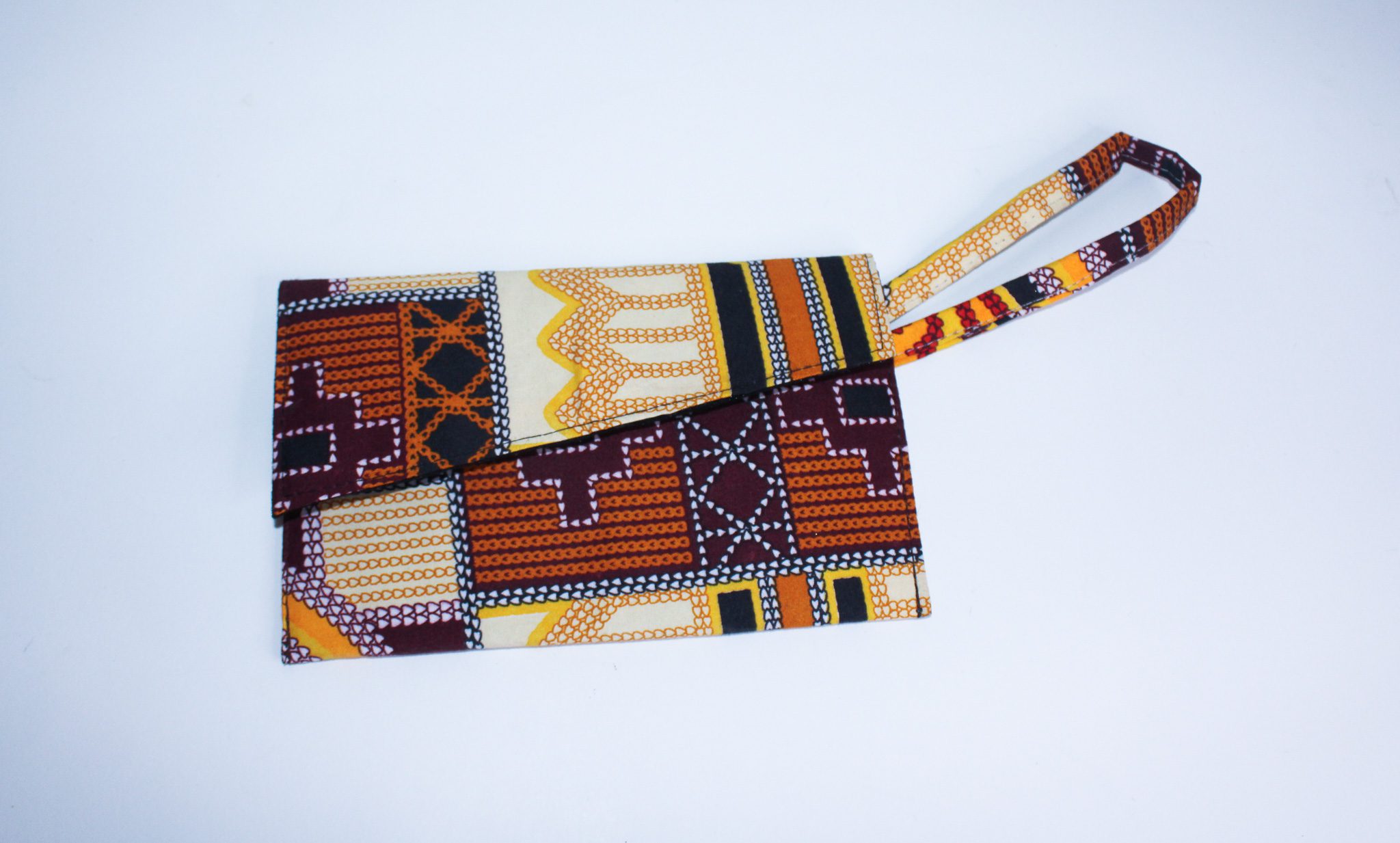 Wallet/ Wristlet Bag | Ankara Fabric & Black Vegan Leather