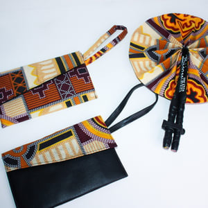 Wallet/ Wristlet Bag | Ankara Fabric & Black Vegan Leather