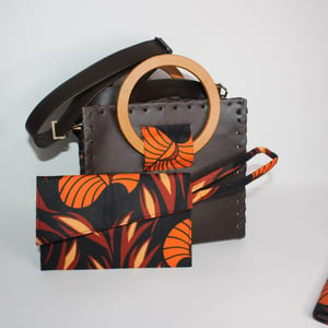 Brown Vegan Leather Handcrafted Handbag - Autumn Leaf Ankara