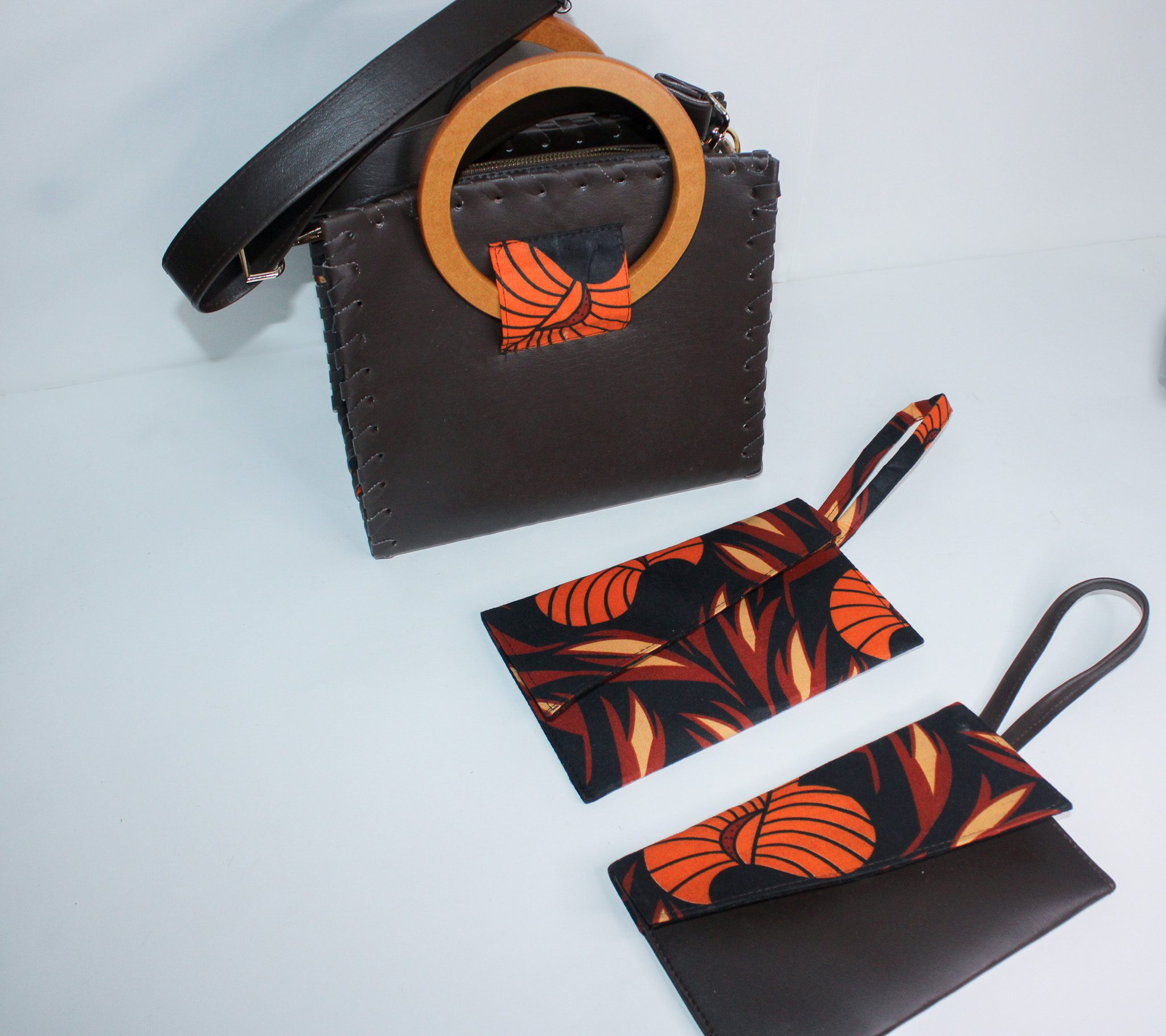 Brown Vegan Leather Handcrafted Handbag - Autumn Leaf Ankara