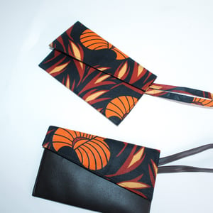 Wallet/ Wristlet Bag | Ankara Fabric & Brown Vegan Leather