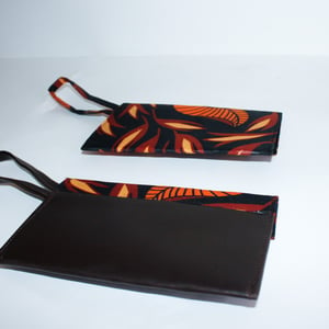 Wallet/ Wristlet Bag | Ankara Fabric & Brown Vegan Leather