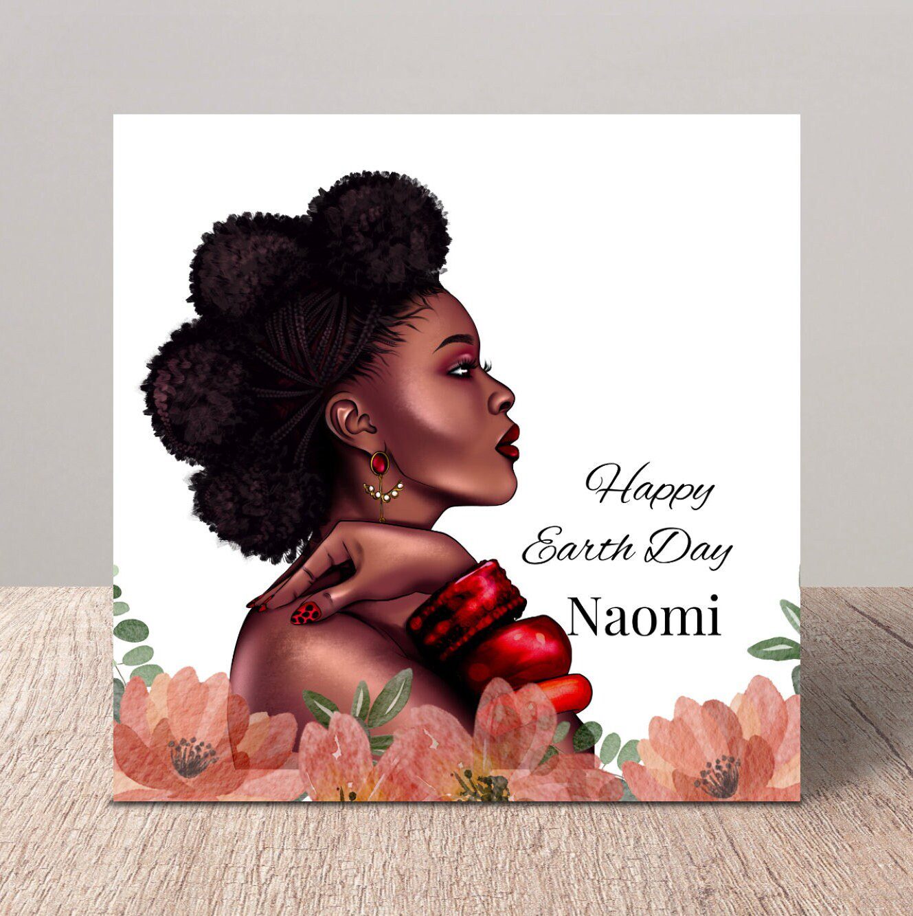 Happy Earth Day Black Female  Personalised Card