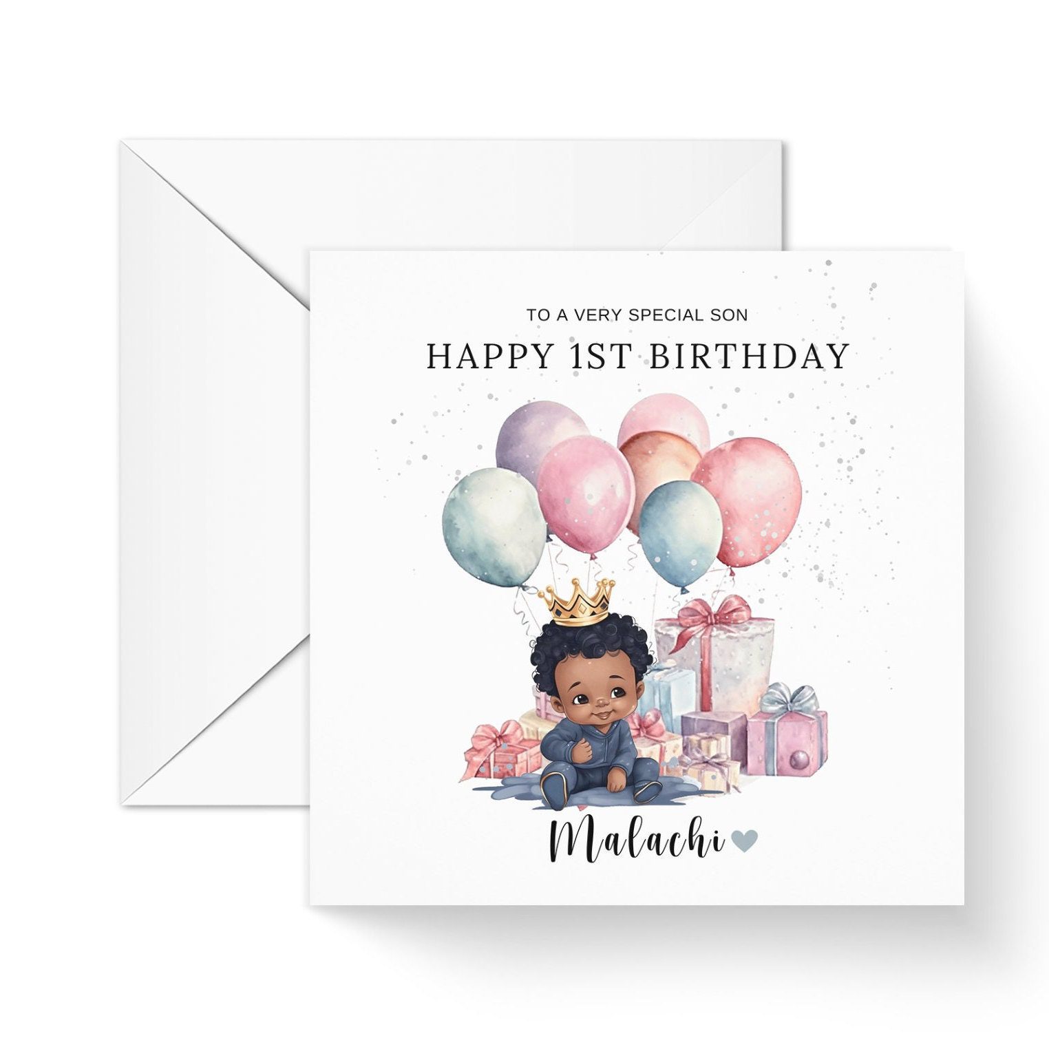 Happy 1st Birthday Black Greeting Card for kids