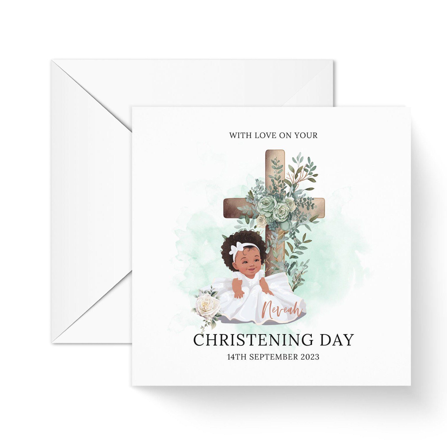 Baby Girl Christening Card, Black Greeting Card for Kids
