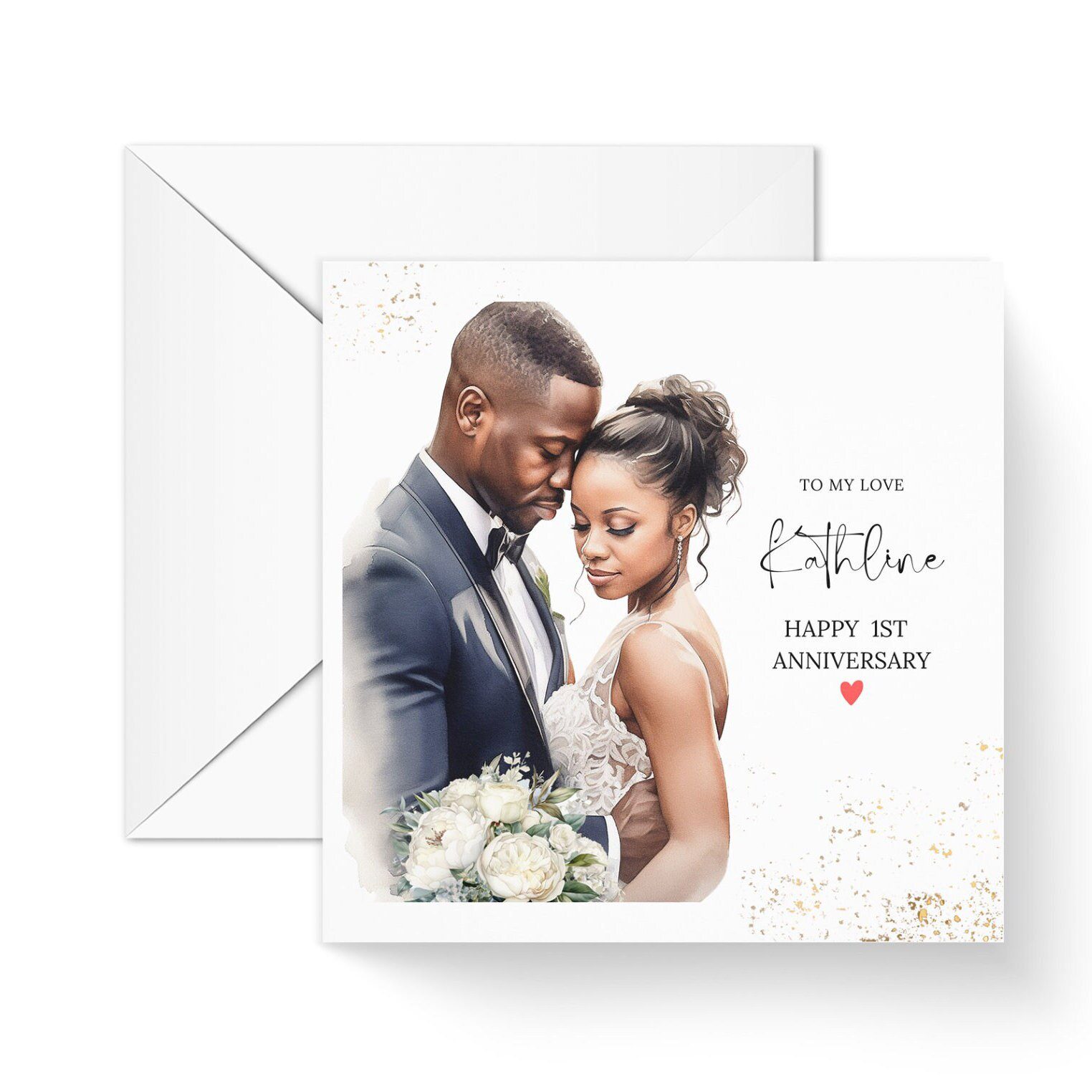 Happy 1st Anniversary black couple greeting card