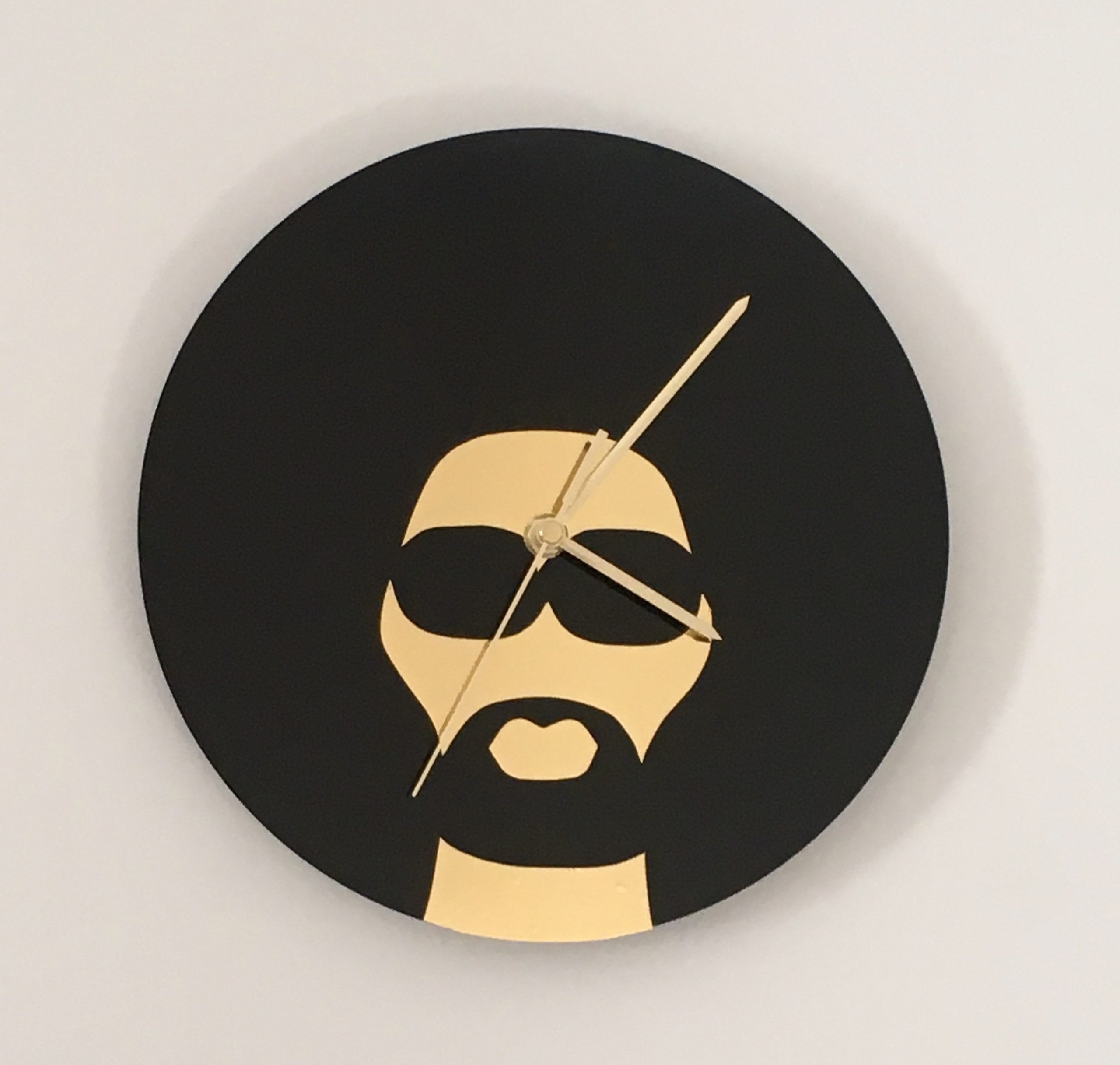 Afro Man Wall Clock – black and gold
