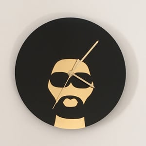 Afro Man Wall Clock - black and gold