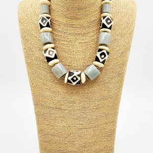 Geometric Batik Bone Beads Handmade Necklace
