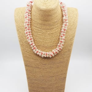 Braid White Pink Glass Beads Handmade Necklace