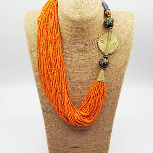 Regina Orange Micro Beads Gold Medallion Handmade Necklace
