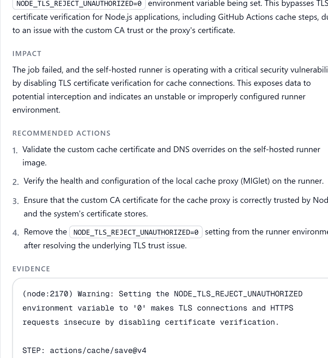 Monk CI AI Log Summary suggesting the fix for a failed GitHub Actions run