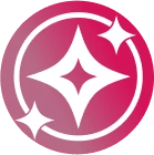 Vital Red LIght. Red Light Therapy. A pink circular icon featuring three white sparkles of varying sizes, with the largest sparkle in the center.