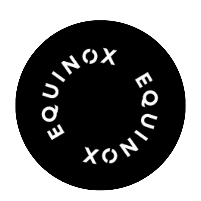 A black circle showcases the word "EQUINOX" in a circular pattern of white text, capturing the essence of vitality and elite distinction.