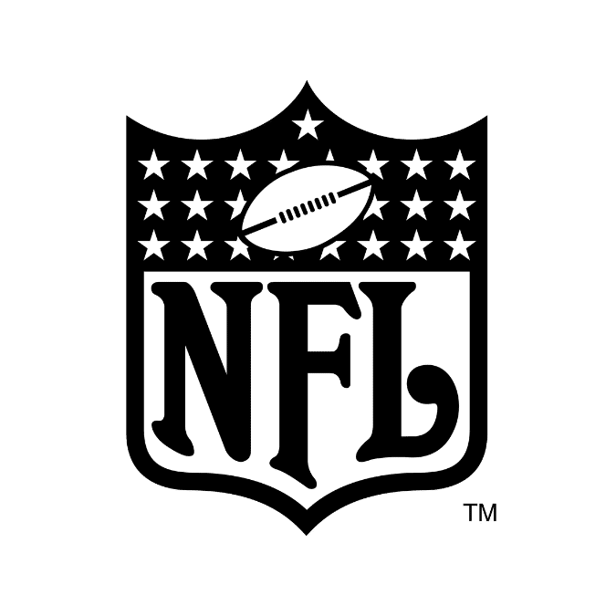 The NFL logo, a vital elite emblem in a shield shape, proudly showcases an American football above the letters "NFL," surrounded by stars.
