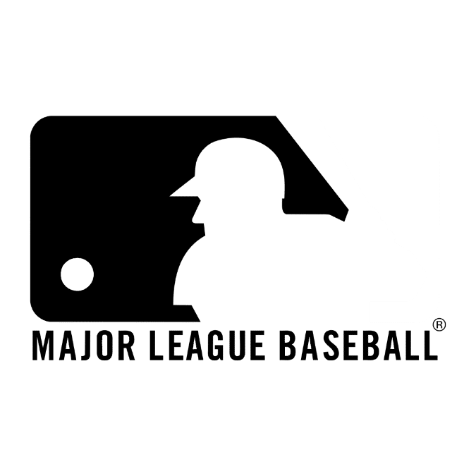 A black and white logo showcases the silhouette of a baseball player swinging a bat under the watchful eye of vital elite talent, with "Major League Baseball" elegantly inscribed below.