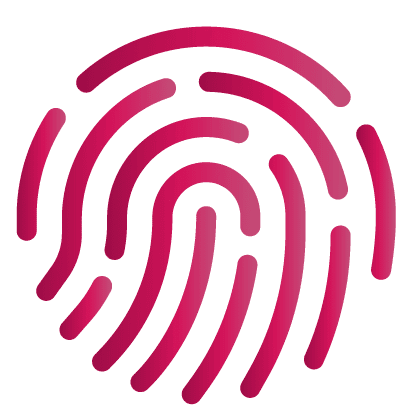 Red and pink fingerprint icon on a transparent background.