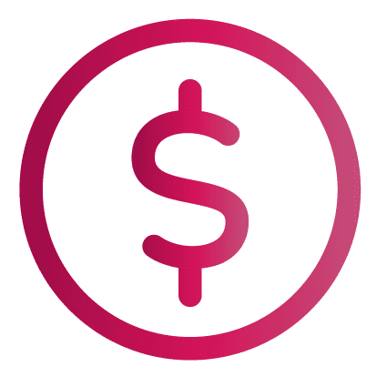 A pink dollar sign enclosed in a circle on a white background.
