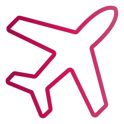 Red outline of an airplane icon facing right, on a transparent background.
