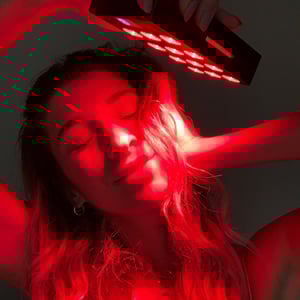 A woman using red light therapy to enhance mental clarity