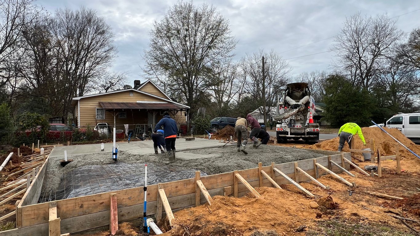 Foundation being poured.